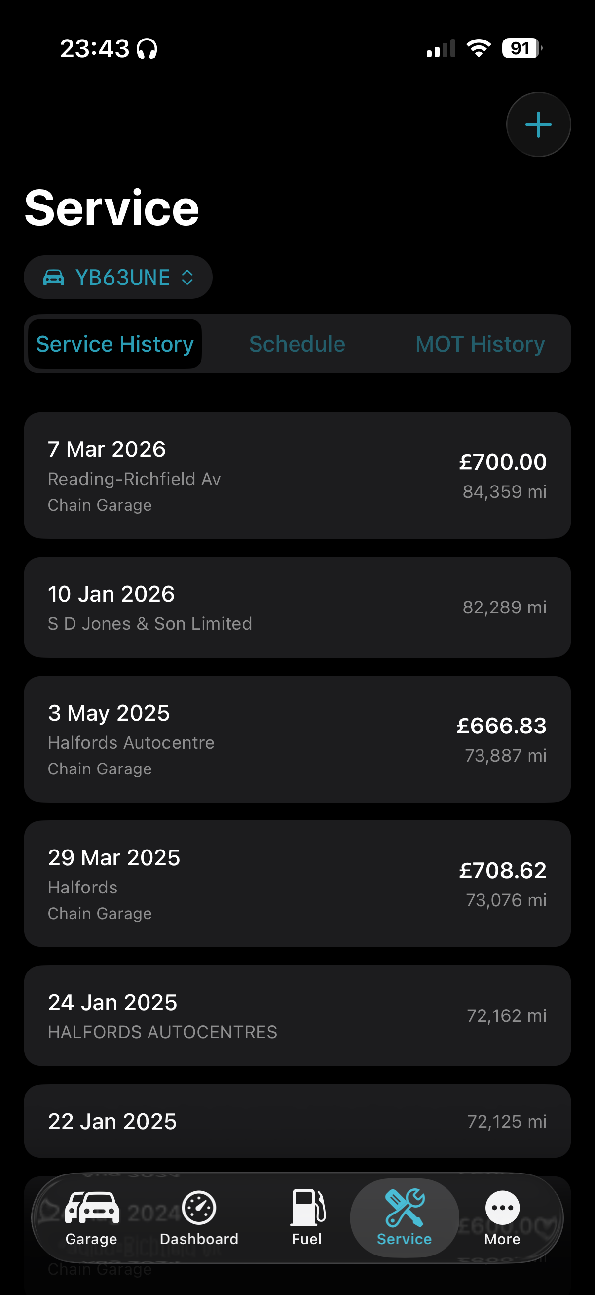 AutoLog service history